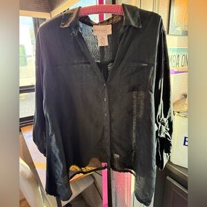 Philosophy republic clothing minimal luxury Black silk cotton blend Blouse large